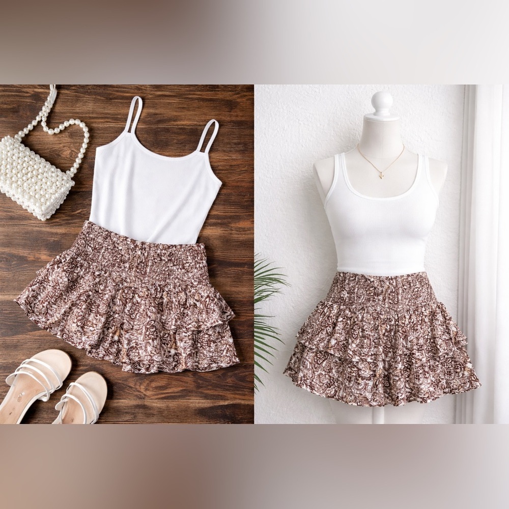 Boho Ruffle Smocked Skort Small Paisley Cottagecore Festival